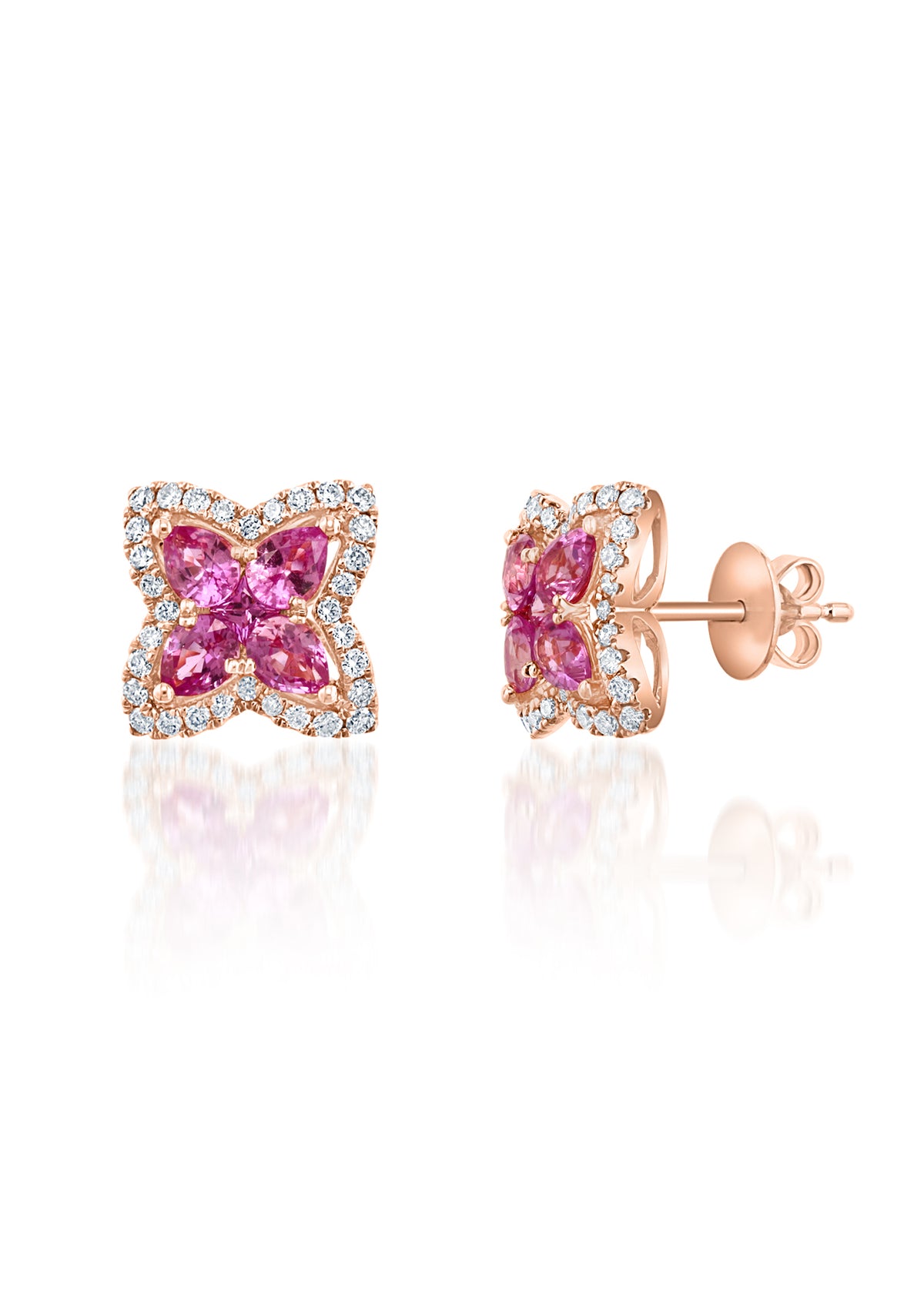 Butterfly Pink Sapphire Stud Earrings in 18k Rose Gold - Laura's Gems