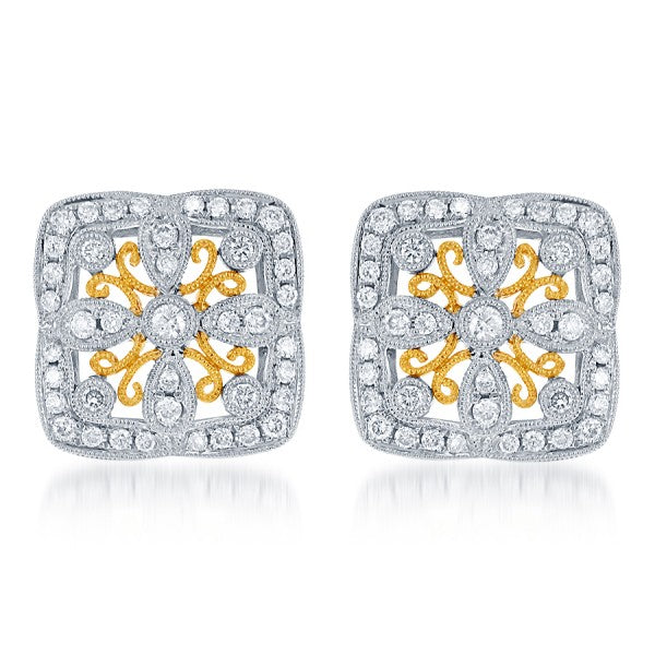 Diamond Stud Earrings in 14k White and Yellow Gold - Laura's Gems