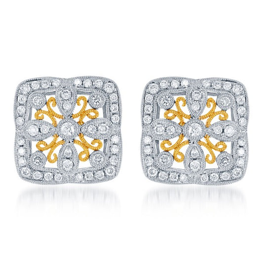 Diamond Stud Earrings in 14k White and Yellow Gold - Laura's Gems
