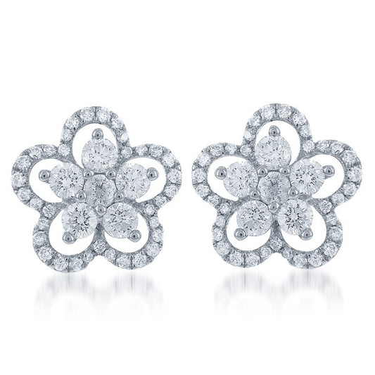 Diamond Flower Earrings in 18k White Gold - Laura's Gems