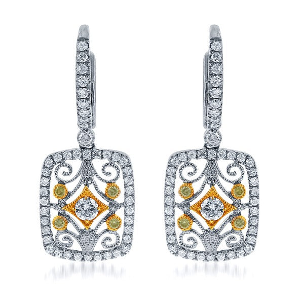 Yellow Diamond Drop Earrings in 18k White Gold - Laura's Gems