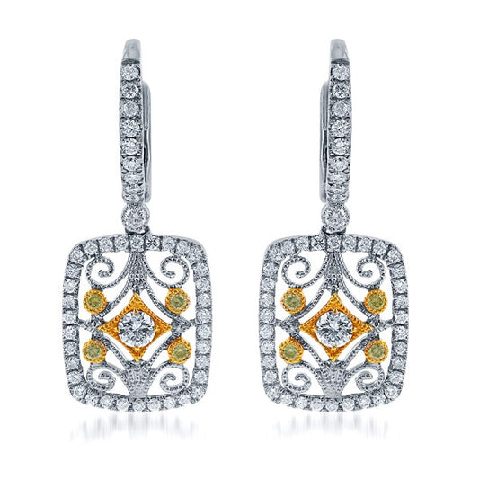 Yellow Diamond Drop Earrings in 18k White Gold - Laura's Gems