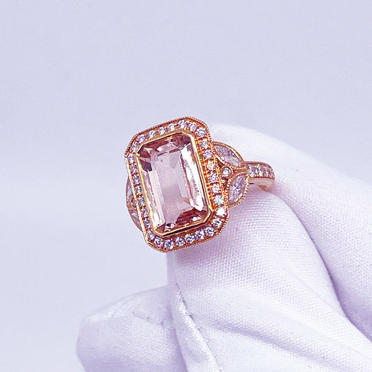 Morganite Diamond Ring in 18k Rose Gold - Laura's Gems