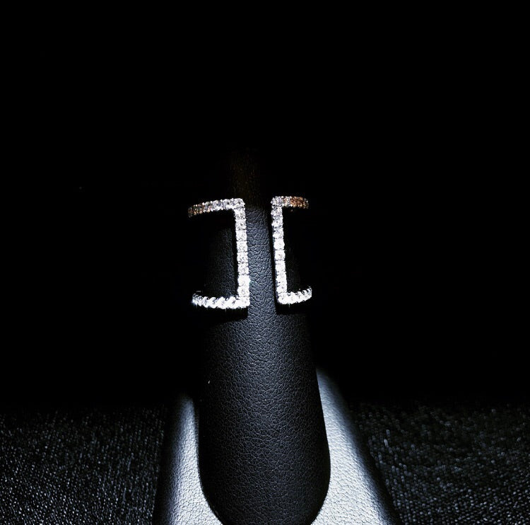 Open Square Ring with Diamonds in 18k White Gold - Laura's Gems