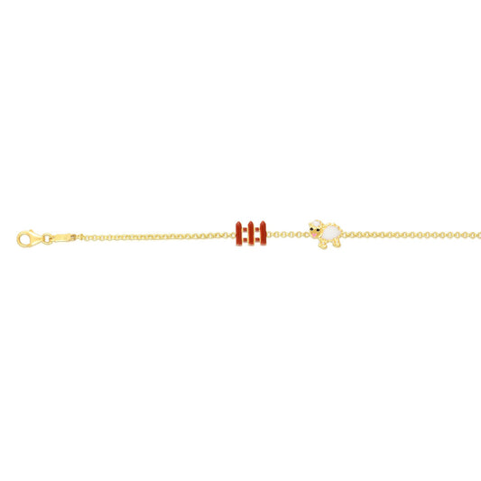 Children's Sheep and Fence Charm Bracelet in 14k Yellow Gold - Laura's Gems