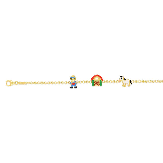 Children's Barn Theme Charm Bracelet in 14k Yellow Gold - Laura's Gems